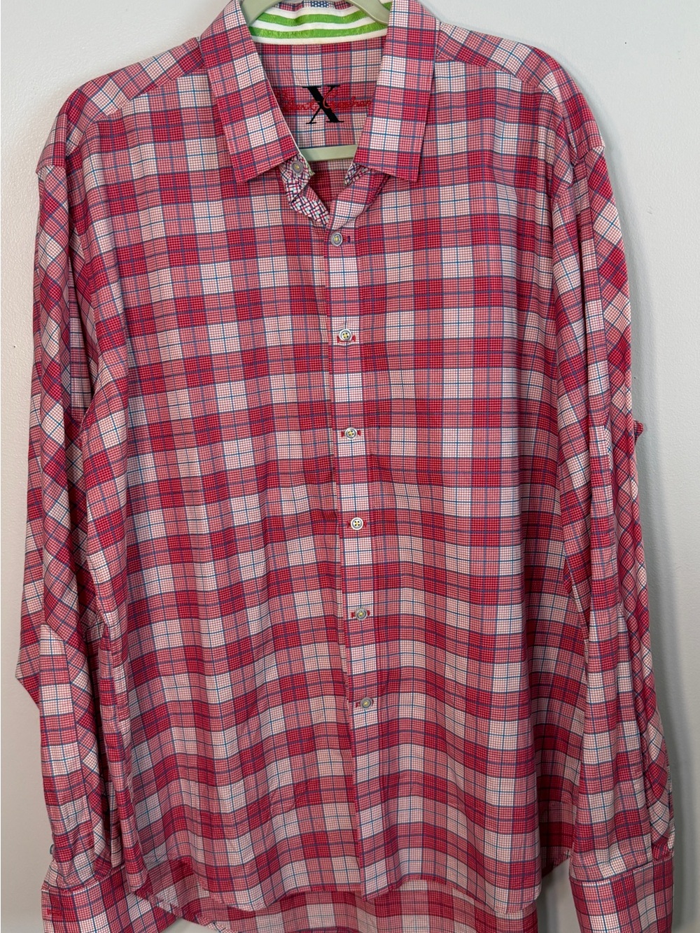 Robert Graham X collection men’s 2XL button down shirt red pink plaid LS EUC